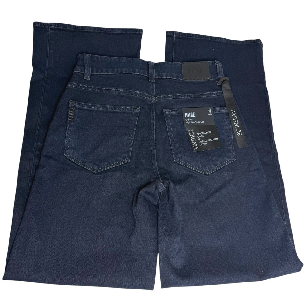 PAIGE Wide Leg Sasha Jeans NWT 32" Sz 26 Dark Wash Relaxed Anthropologie $259 - Picture 5 of 14